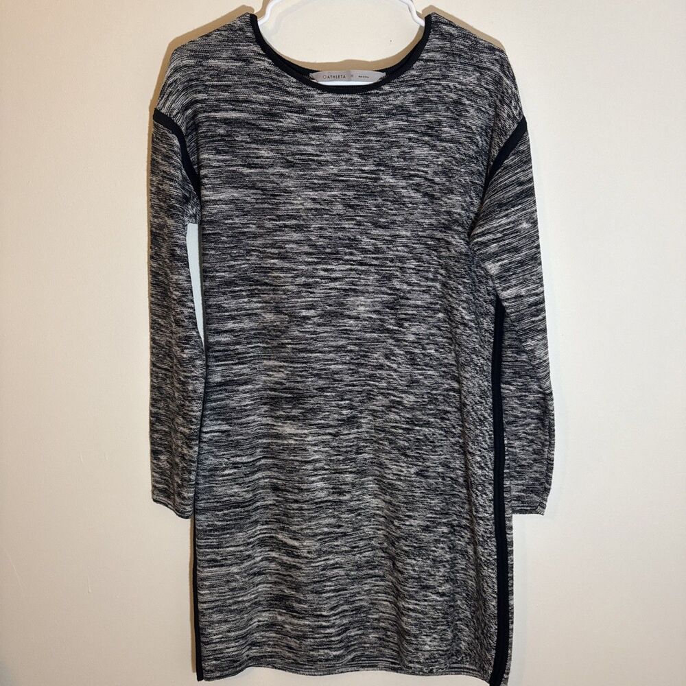 Athleta Retreat Marled Knit Long Sleeve Sweater Tunic Dress Grey Black Medium